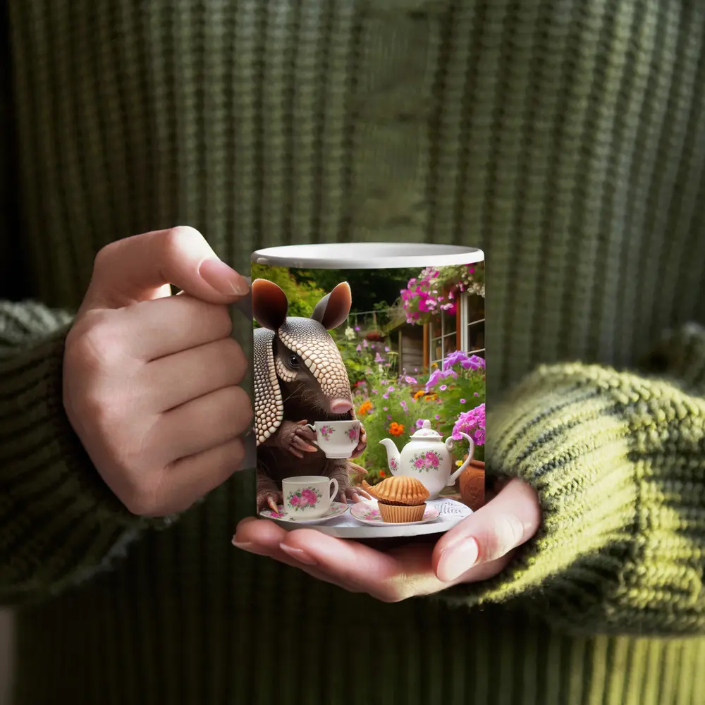 Armadillo Having Tea Party Garden – Mugs