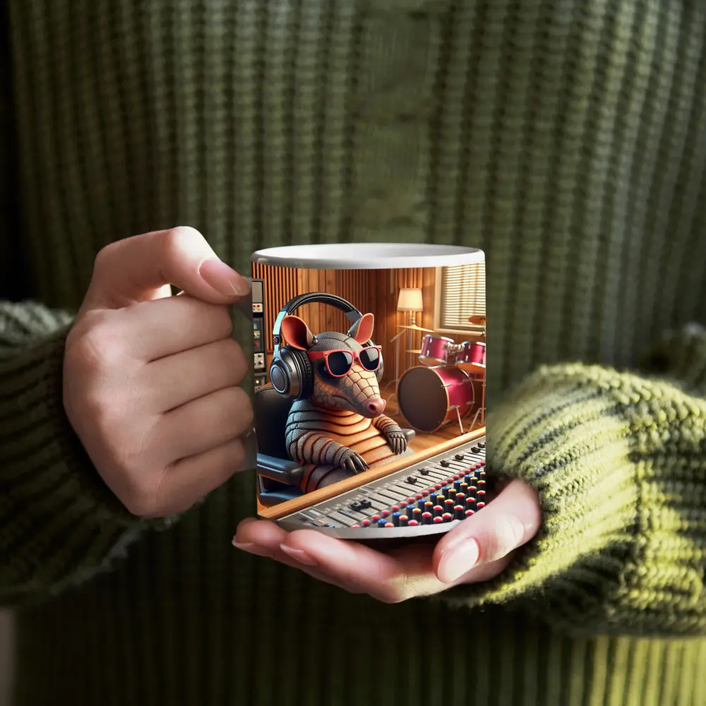 Cool Armadillo Producer In Recording Studio – Mugs