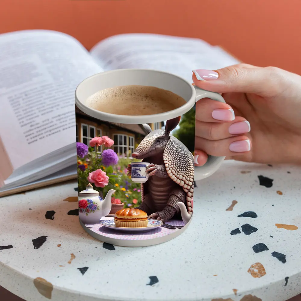 Armadillo Drinking Tea English Garden – Mugs