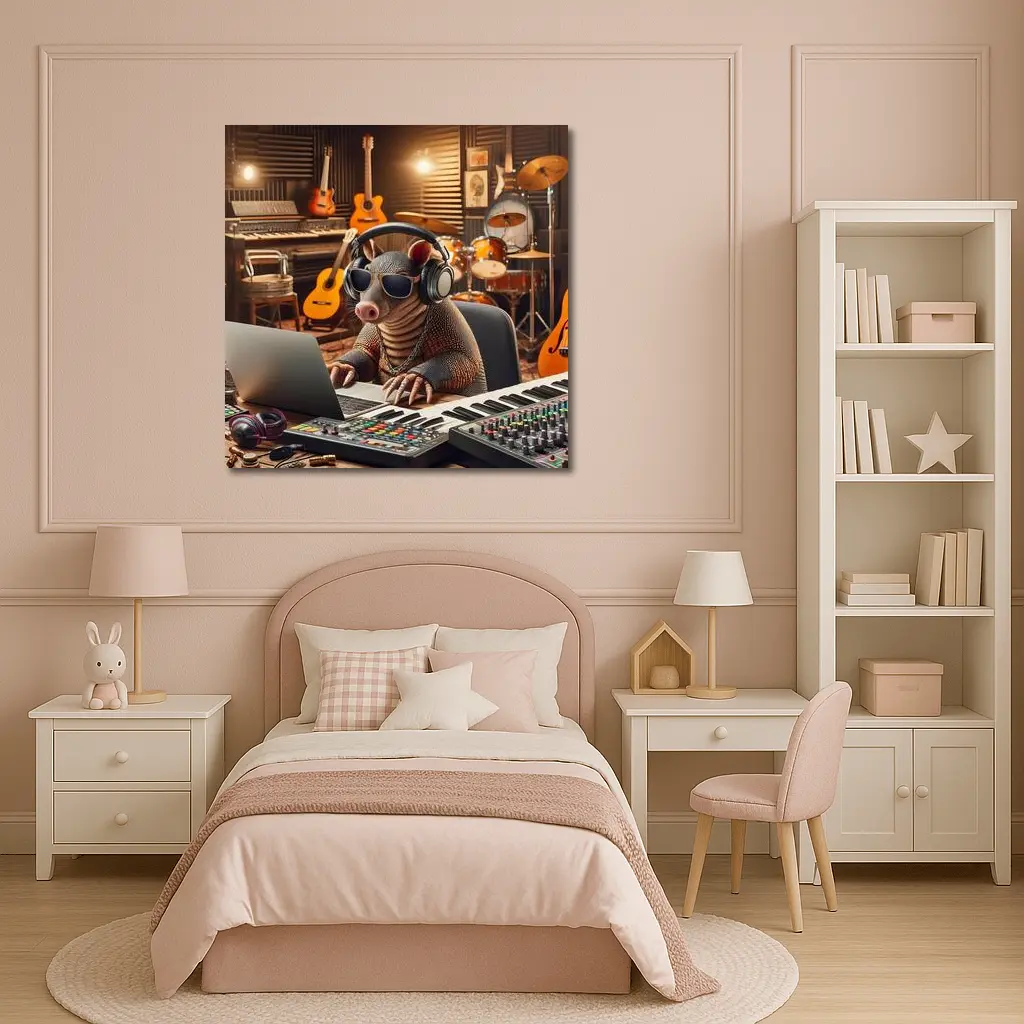 Cool Armadillo Producer In Music Studio – Wall Art