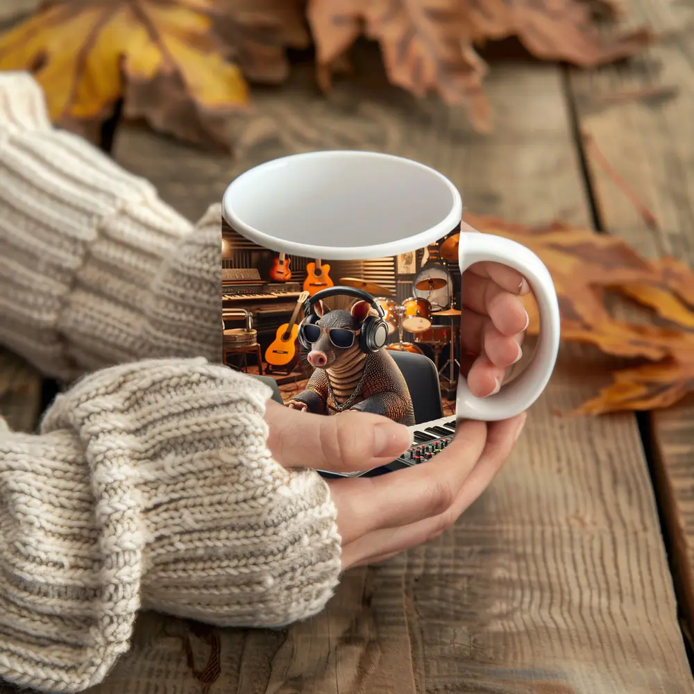 Cool Armadillo Producer In Music Studio – Mugs