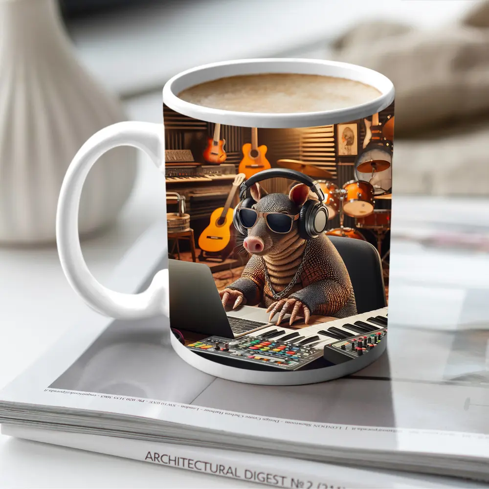 Cool Armadillo Producer In Music Studio – Mugs