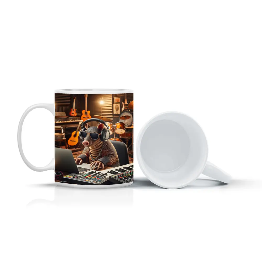 Cool Armadillo Producer In Music Studio – Mugs