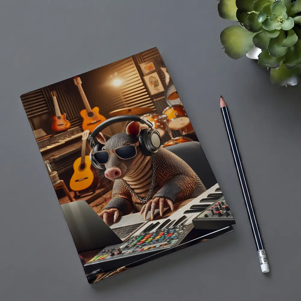 Cool Armadillo Producer In Music Studio – Notebooks