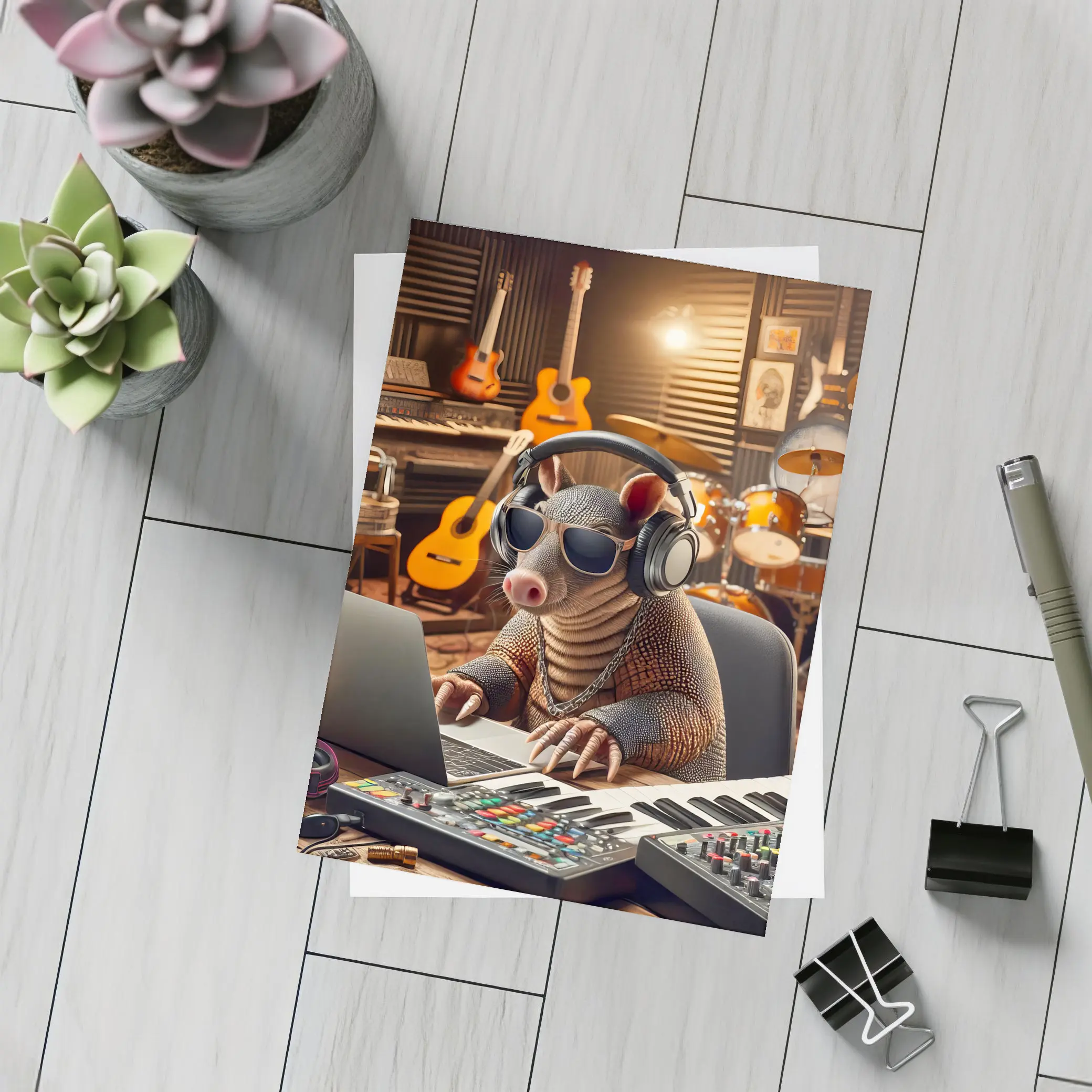 Cool Armadillo Producer In Music Studio – Postcards