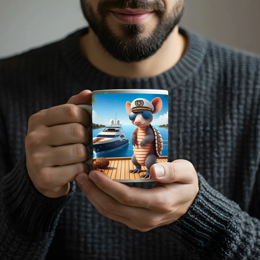 Cool Armadillo Captain On Luxury Yacht – Mugs