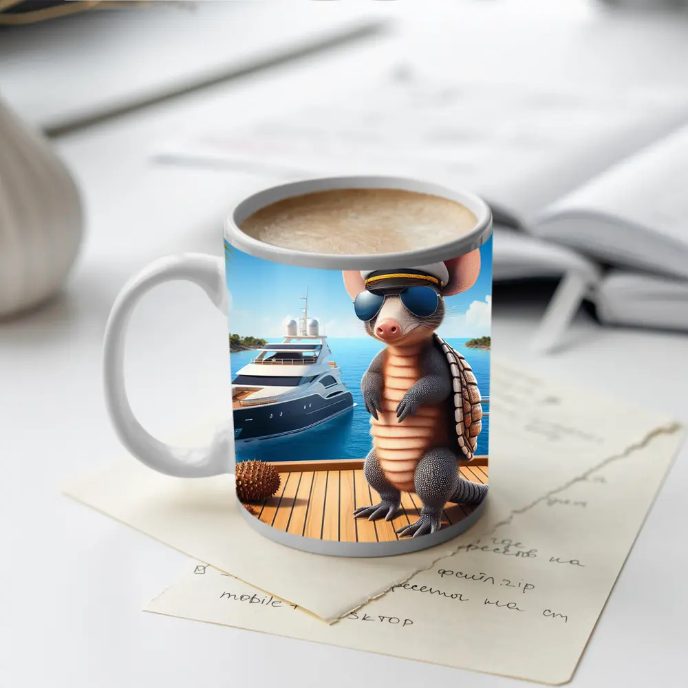 Cool Armadillo Captain On Luxury Yacht – Mugs