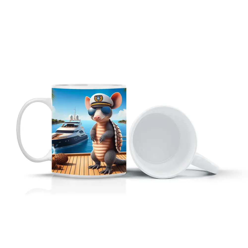 Cool Armadillo Captain On Luxury Yacht – Mugs