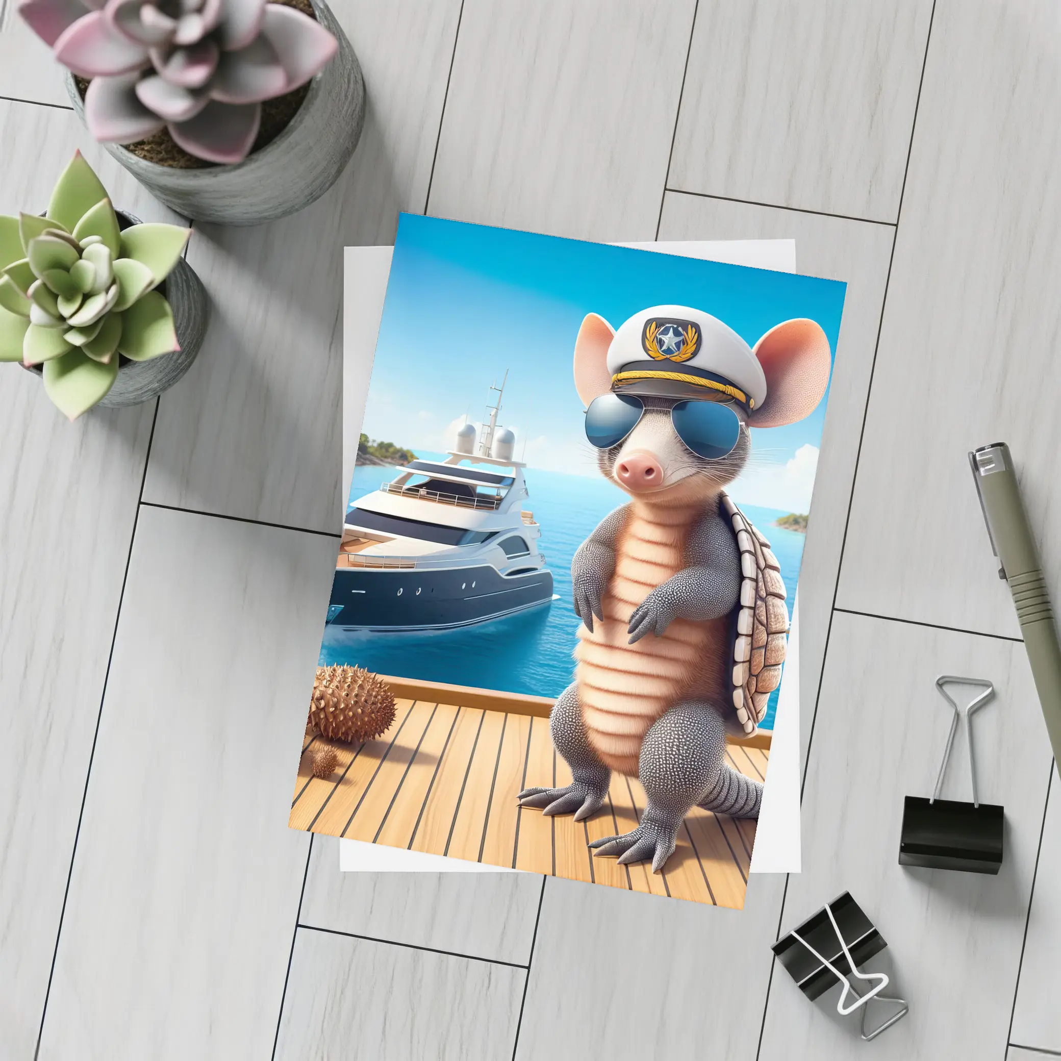 Cool Armadillo Captain On Luxury Yacht – Postcards