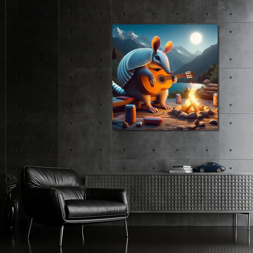 Armadillo Playing Guitar by Campfire Night – Wall Art