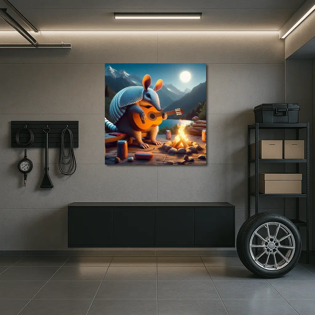 Armadillo Playing Guitar by Campfire Night – Wall Art