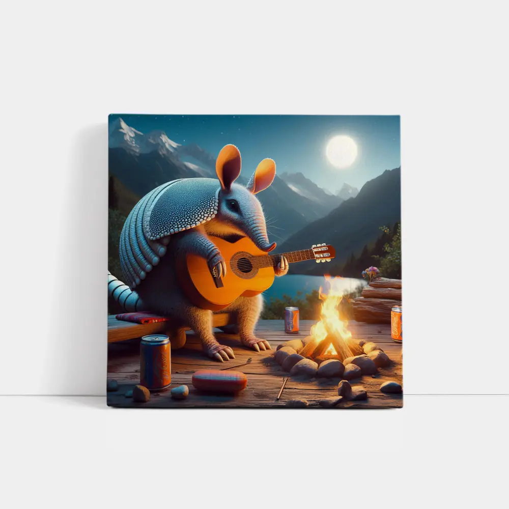 Armadillo Playing Guitar by Campfire Night – Wall Art