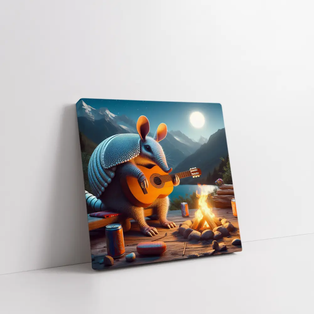 Armadillo Playing Guitar by Campfire Night – Wall Art