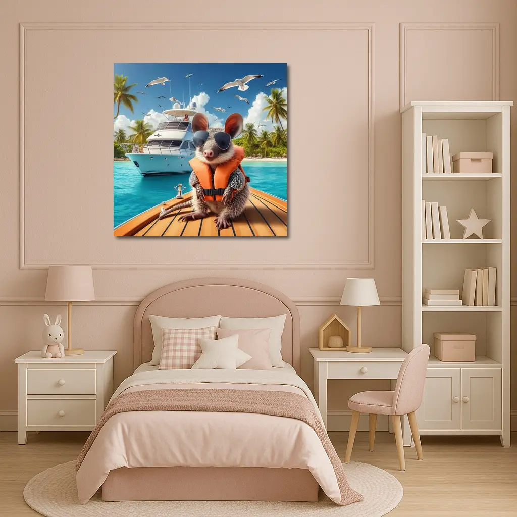 Opossum Wearing Sunglasses On Tropical Yacht – Wall Art