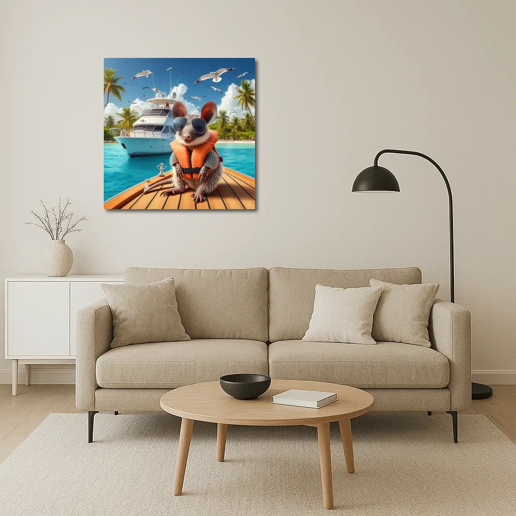 Opossum Wearing Sunglasses On Tropical Yacht – Wall Art