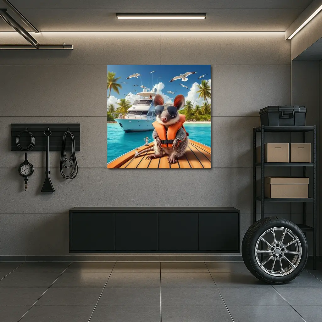 Opossum Wearing Sunglasses On Tropical Yacht – Wall Art