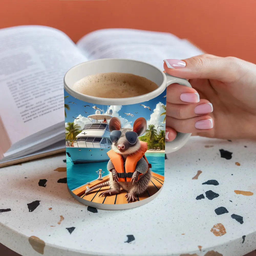 Opossum Wearing Sunglasses On Tropical Yacht – Mugs