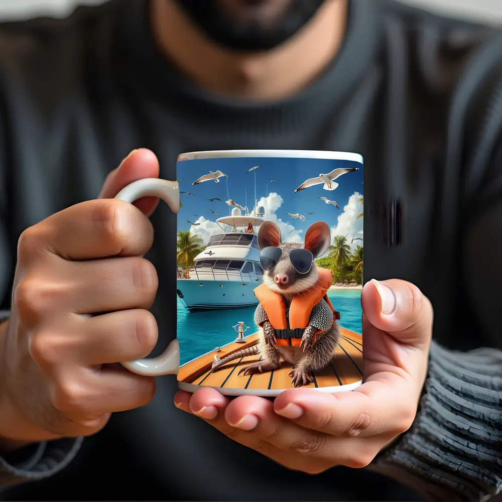 Opossum Wearing Sunglasses On Tropical Yacht – Mugs