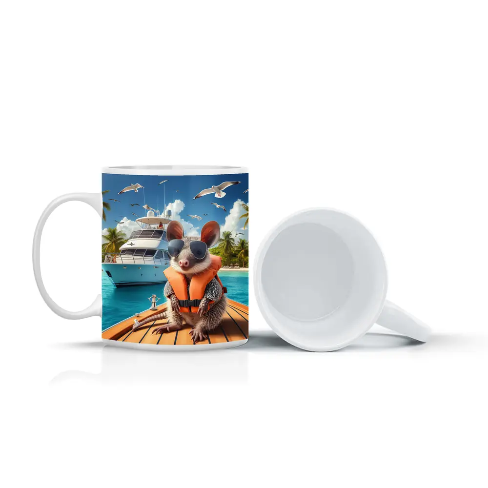 Opossum Wearing Sunglasses On Tropical Yacht – Mugs