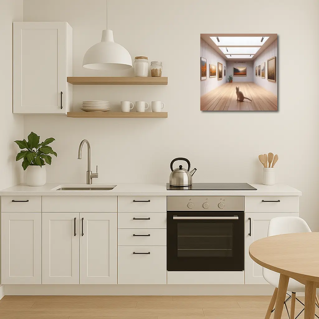 White Cat Sitting In Art Gallery – Wall Art