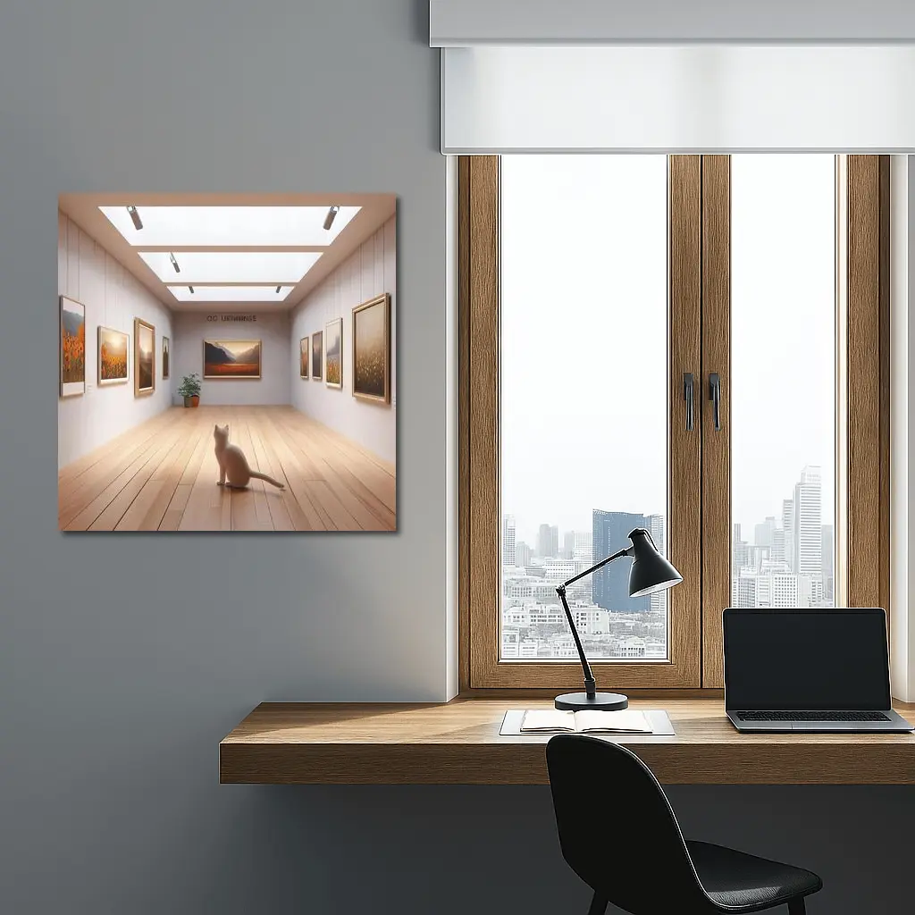 White Cat Sitting In Art Gallery – Wall Art