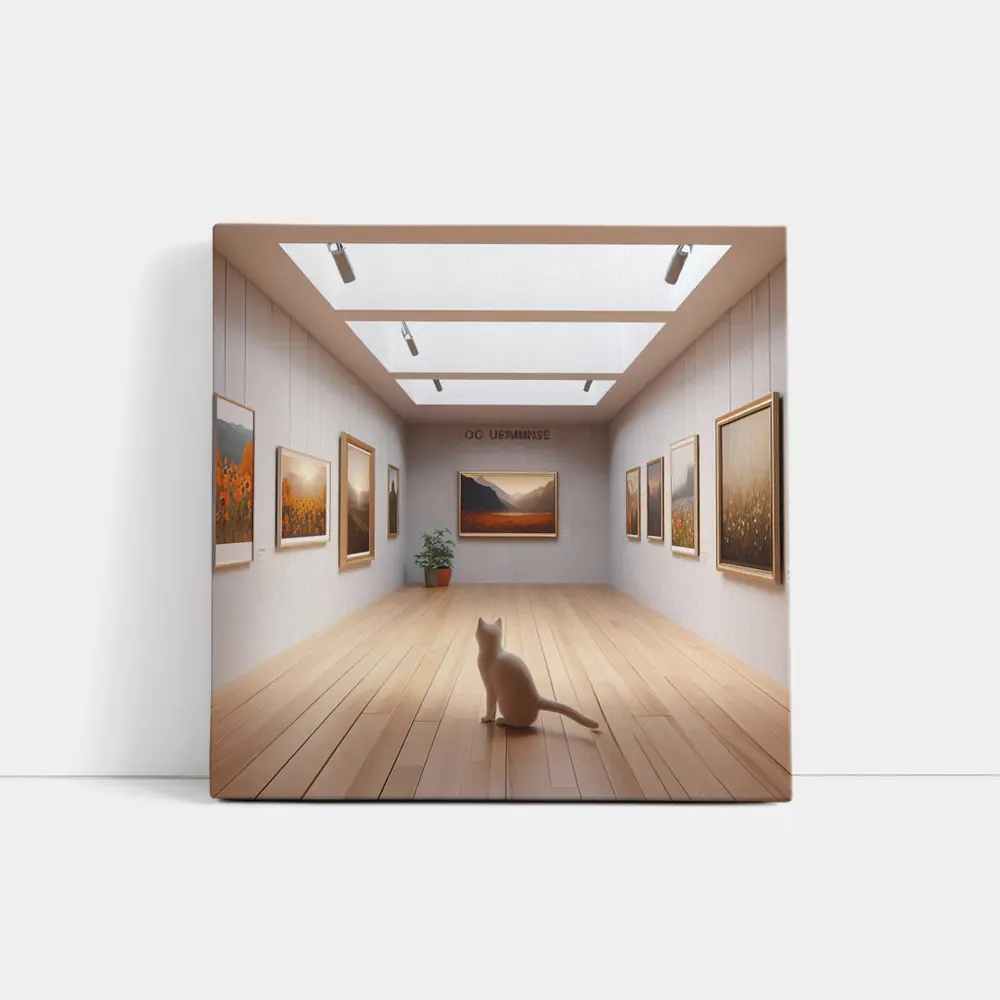 White Cat Sitting In Art Gallery – Wall Art