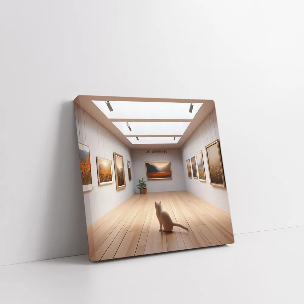 White Cat Sitting In Art Gallery – Wall Art