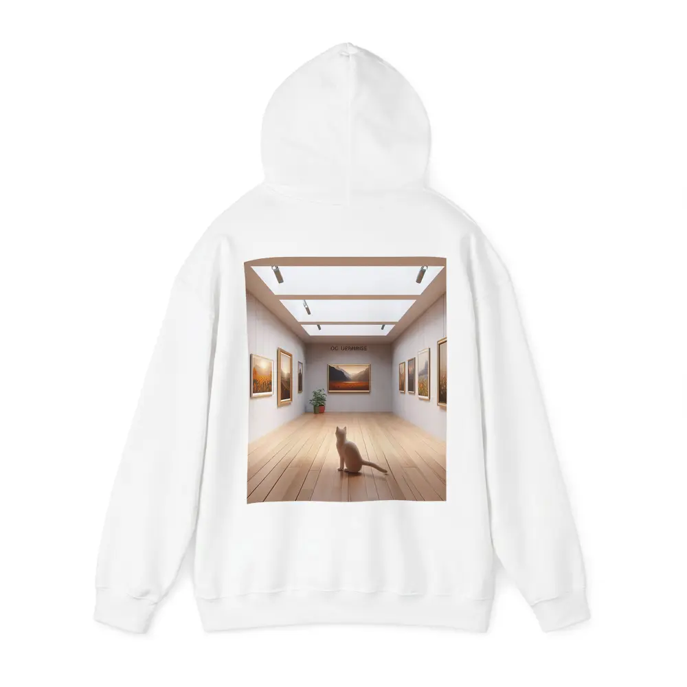 White Cat Sitting In Art Gallery – Hoodies