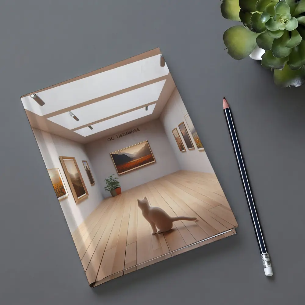 White Cat Sitting In Art Gallery – Notebooks