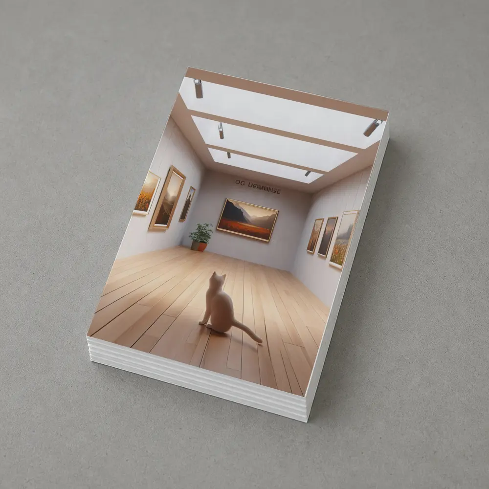 White Cat Sitting In Art Gallery – Postcards