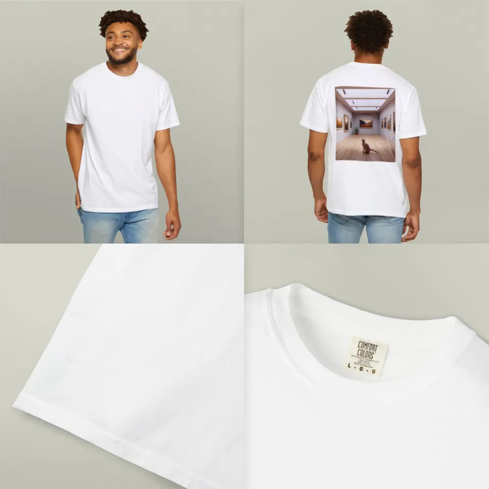 White Cat Sitting In Art Gallery – T-Shirts