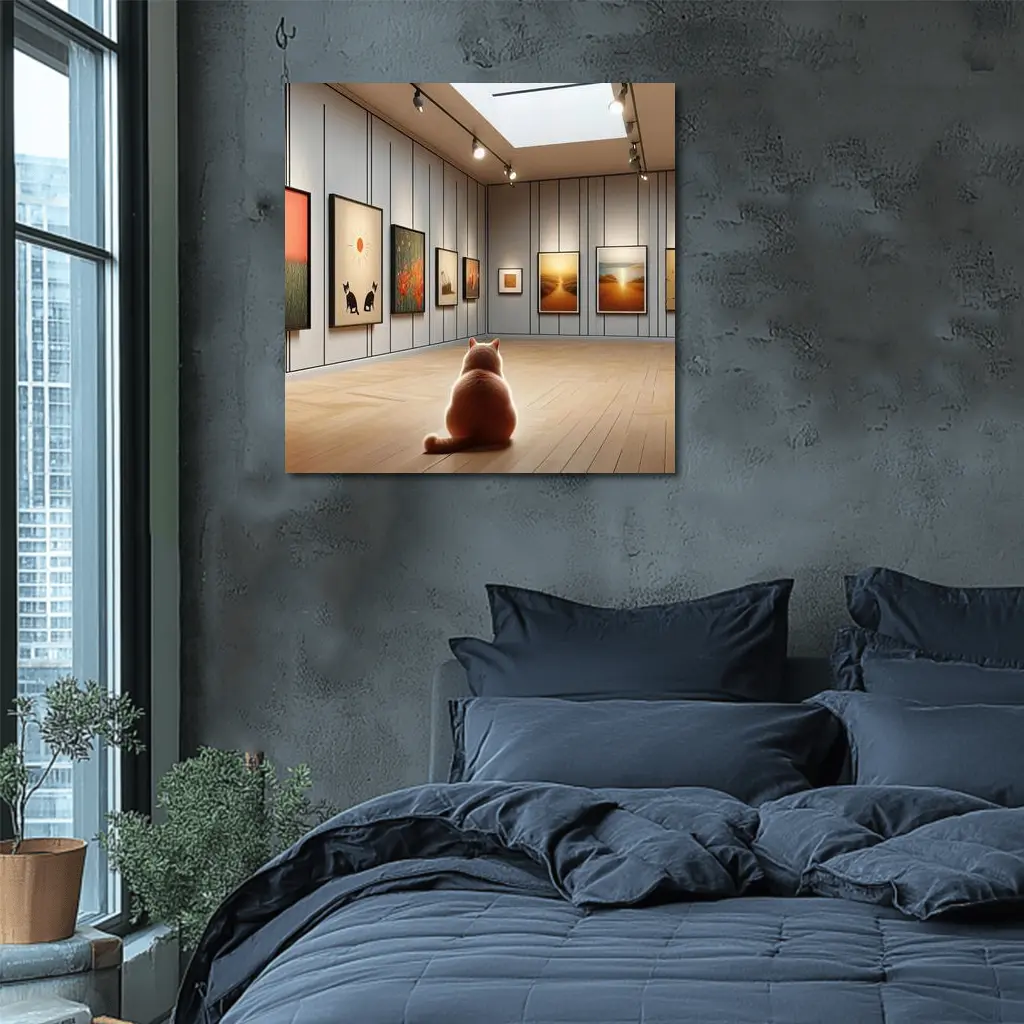 Cat Sitting In Art Gallery Room – Wall Art