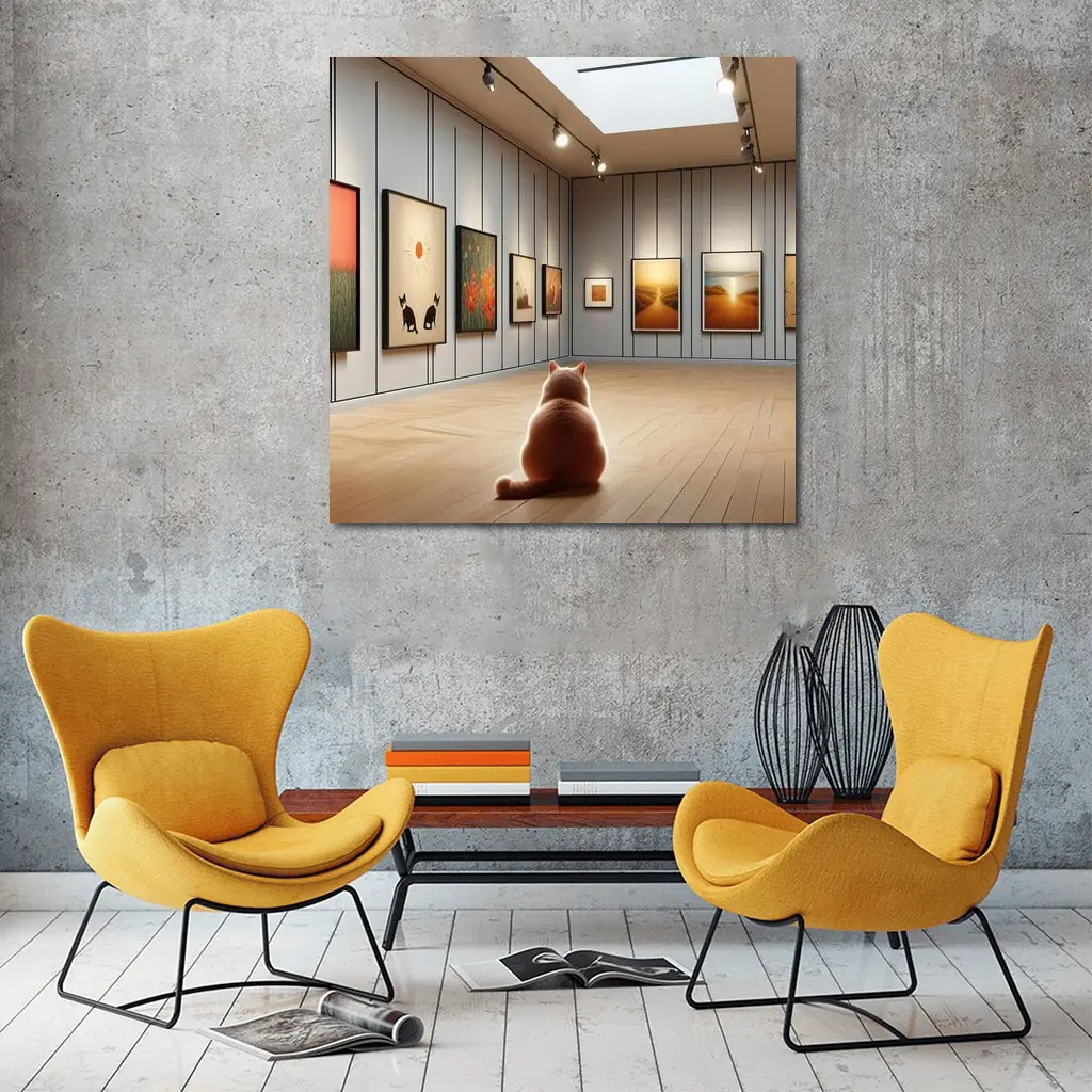 Cat Sitting In Art Gallery Room – Wall Art