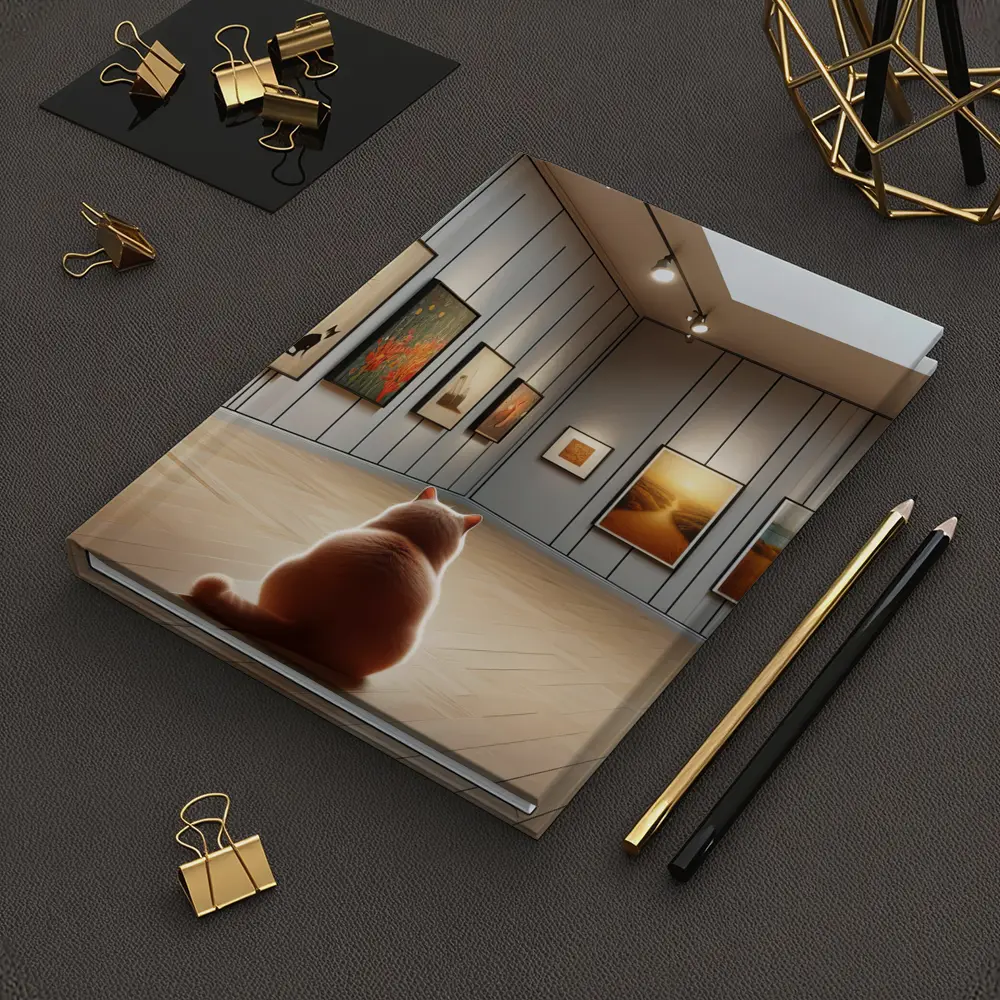 Cat Sitting In Art Gallery Room – Notebooks