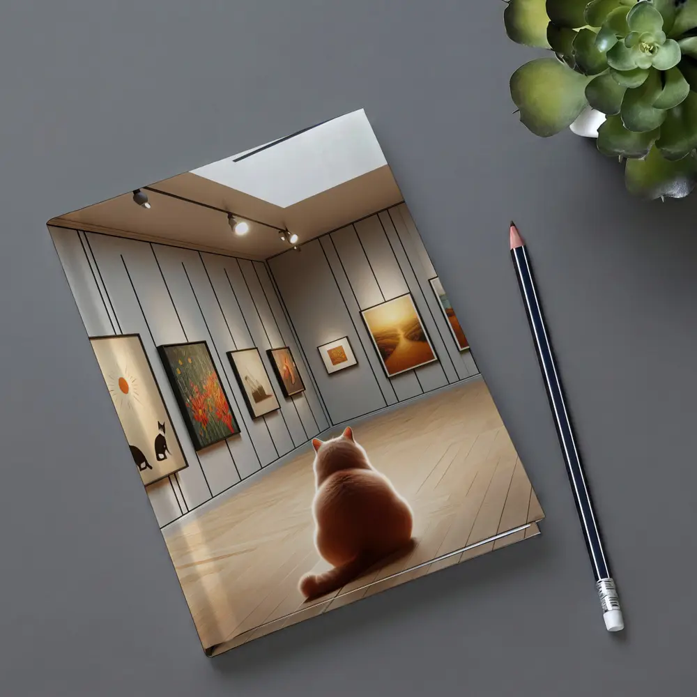 Cat Sitting In Art Gallery Room – Notebooks