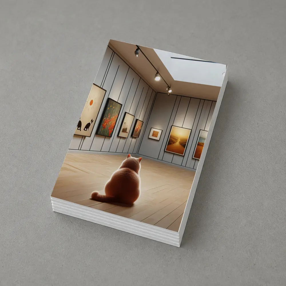 Cat Sitting In Art Gallery Room – Postcards
