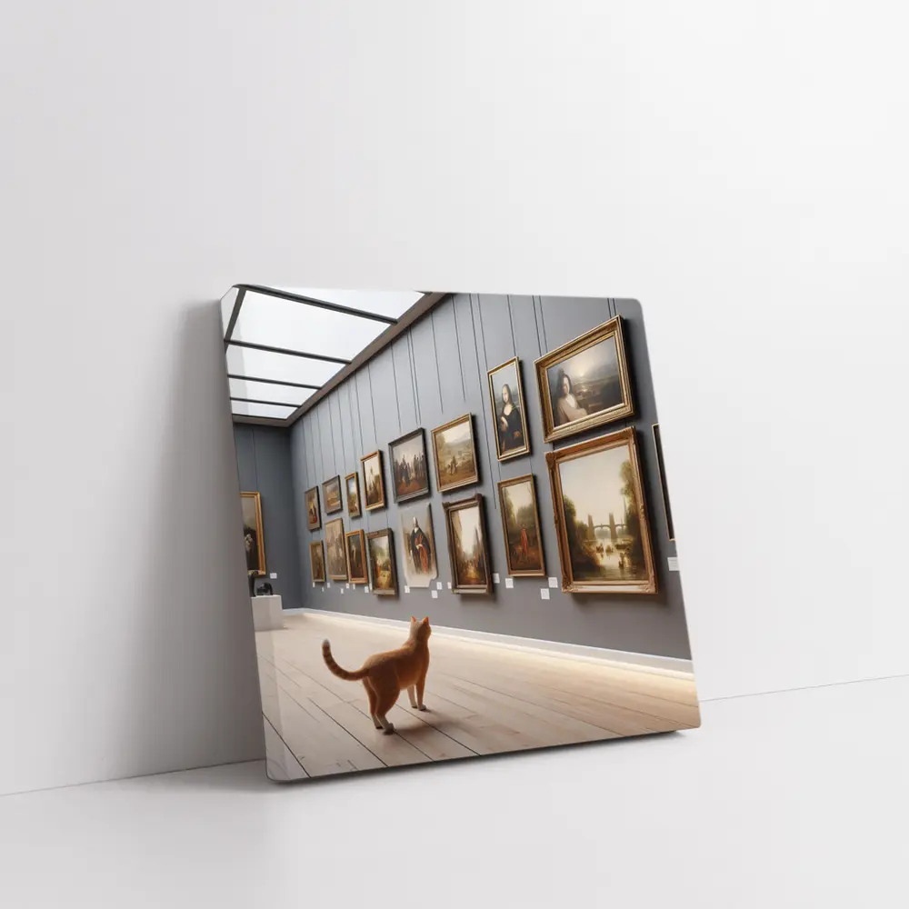 Orange Cat Exploring Classic Art Gallery – Wall Art
