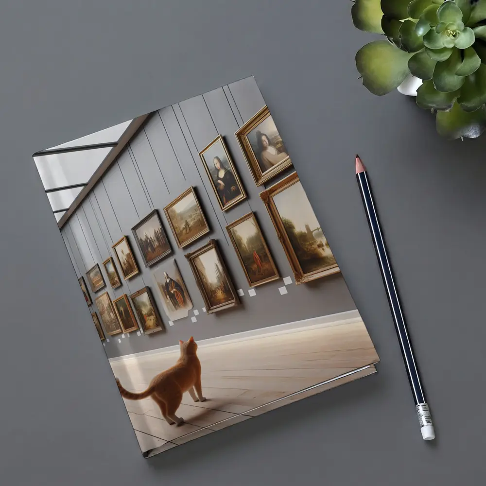 Orange Cat Exploring Classic Art Gallery – Notebooks