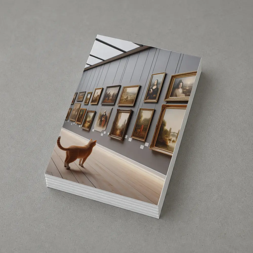 Orange Cat Exploring Classic Art Gallery – Postcards
