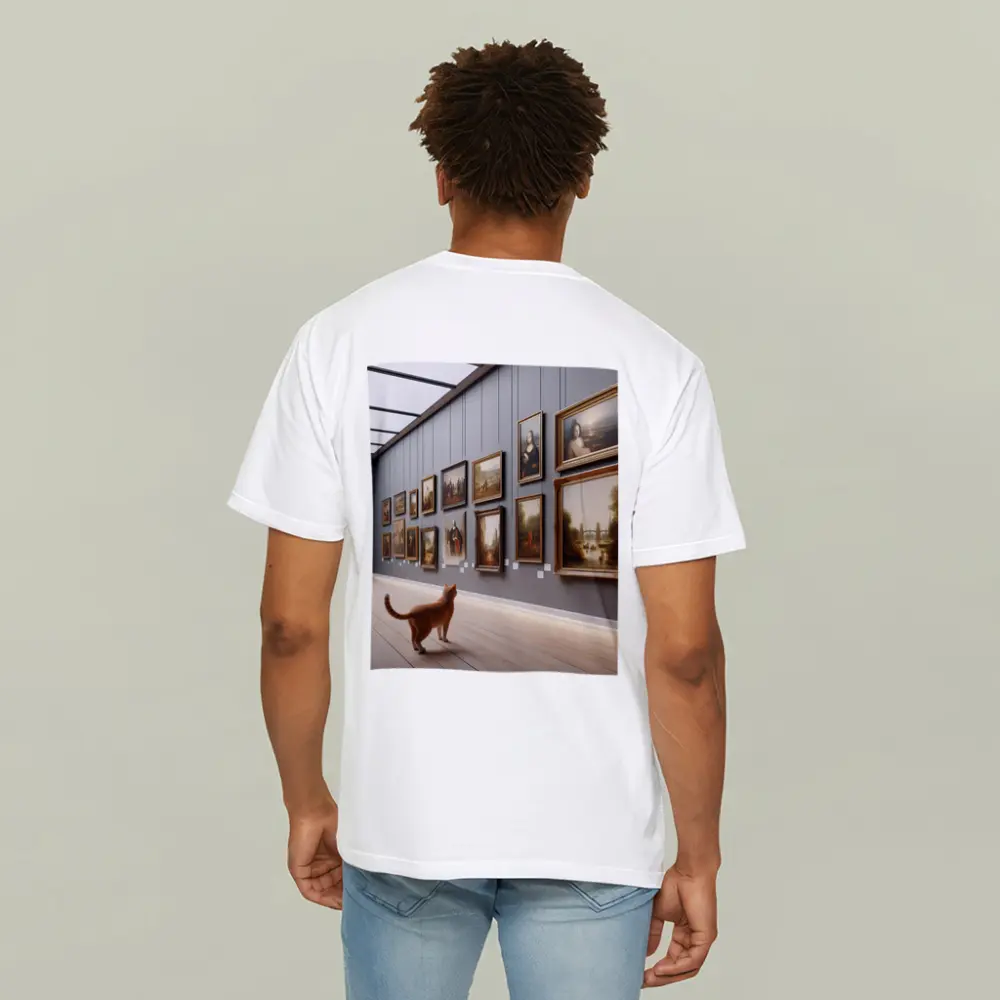 Orange Cat Exploring Classic Art Gallery – T-Shirts