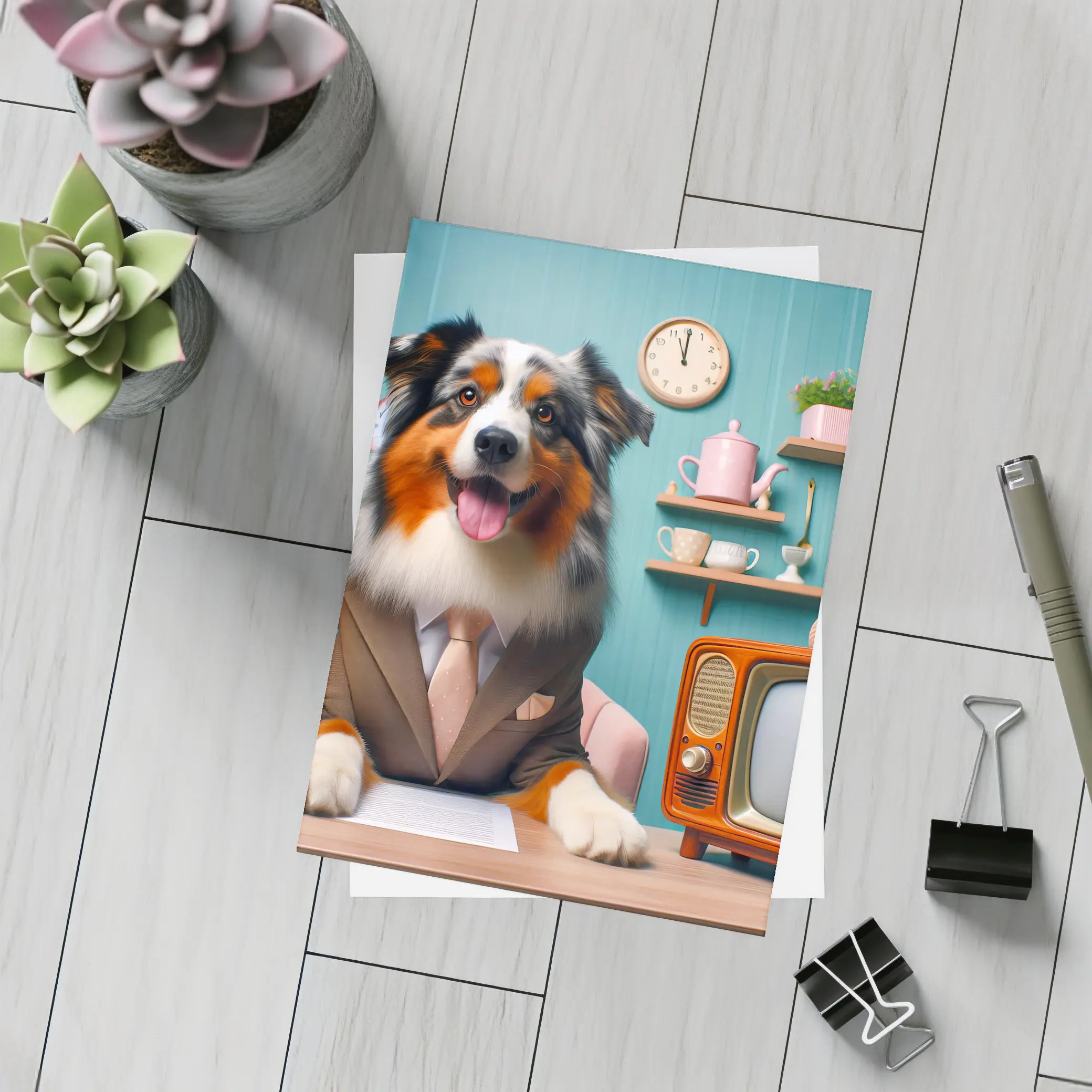 Australian Shepherd Dog Suit Retro Kitchen – Postcards