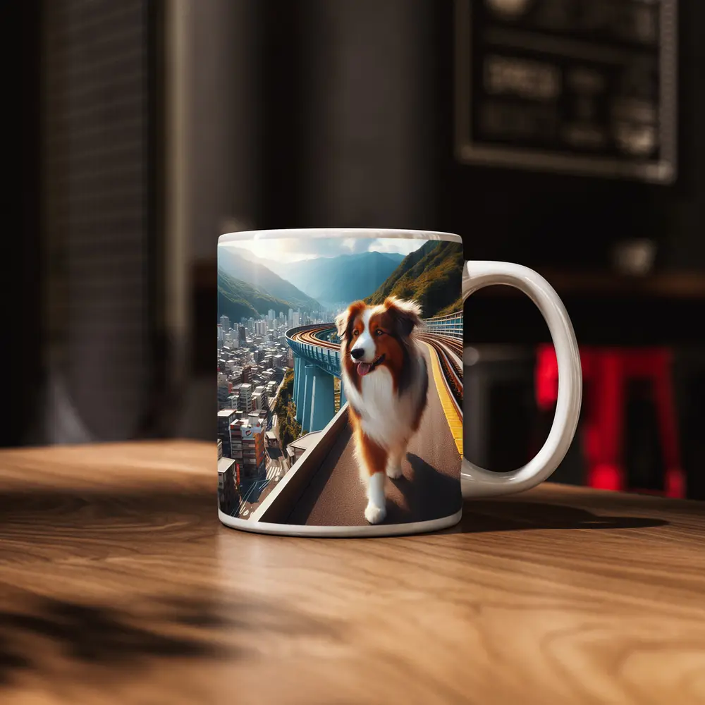 Australian Shepherd Dog City Skyline Background – Mugs