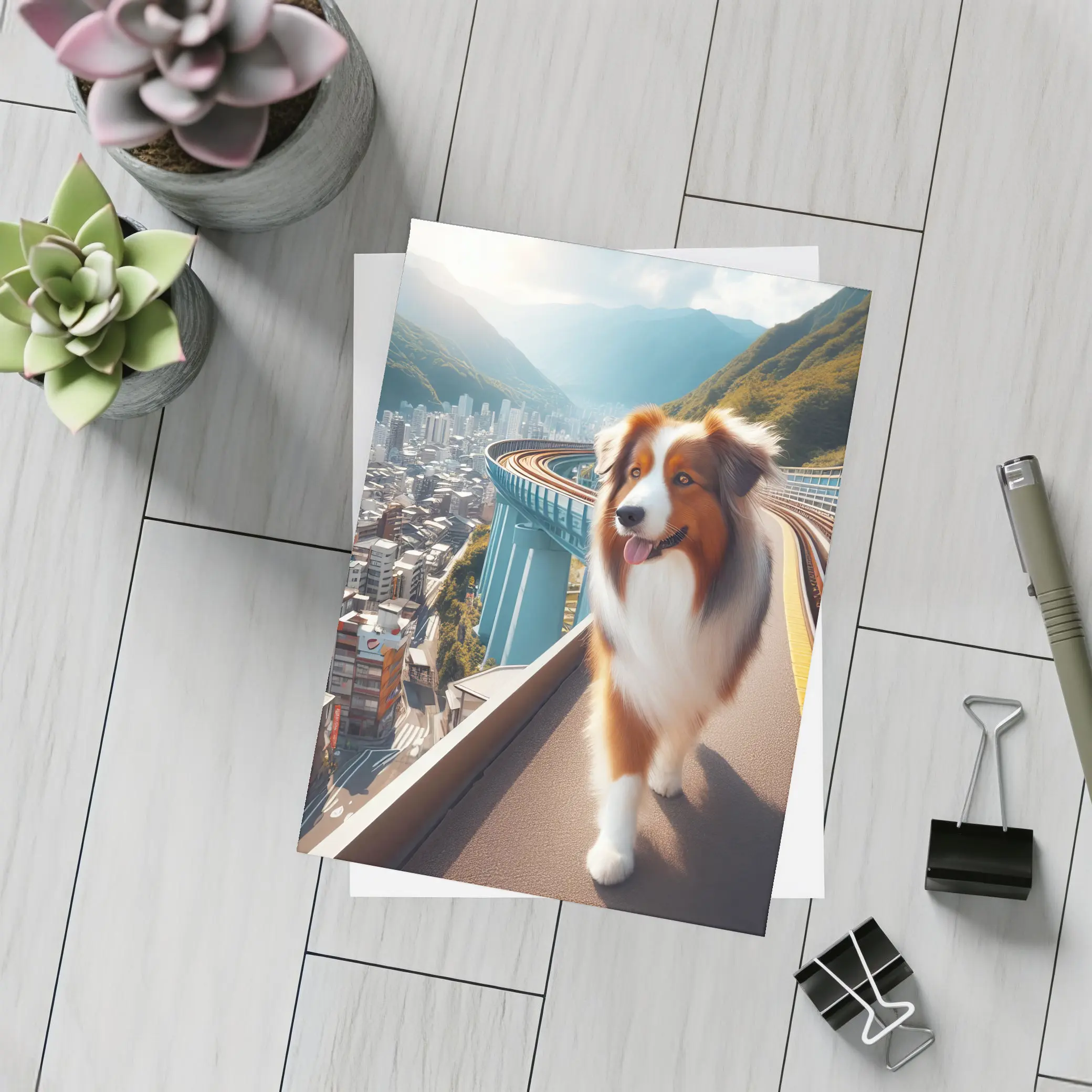 Australian Shepherd Dog City Skyline Background – Postcards