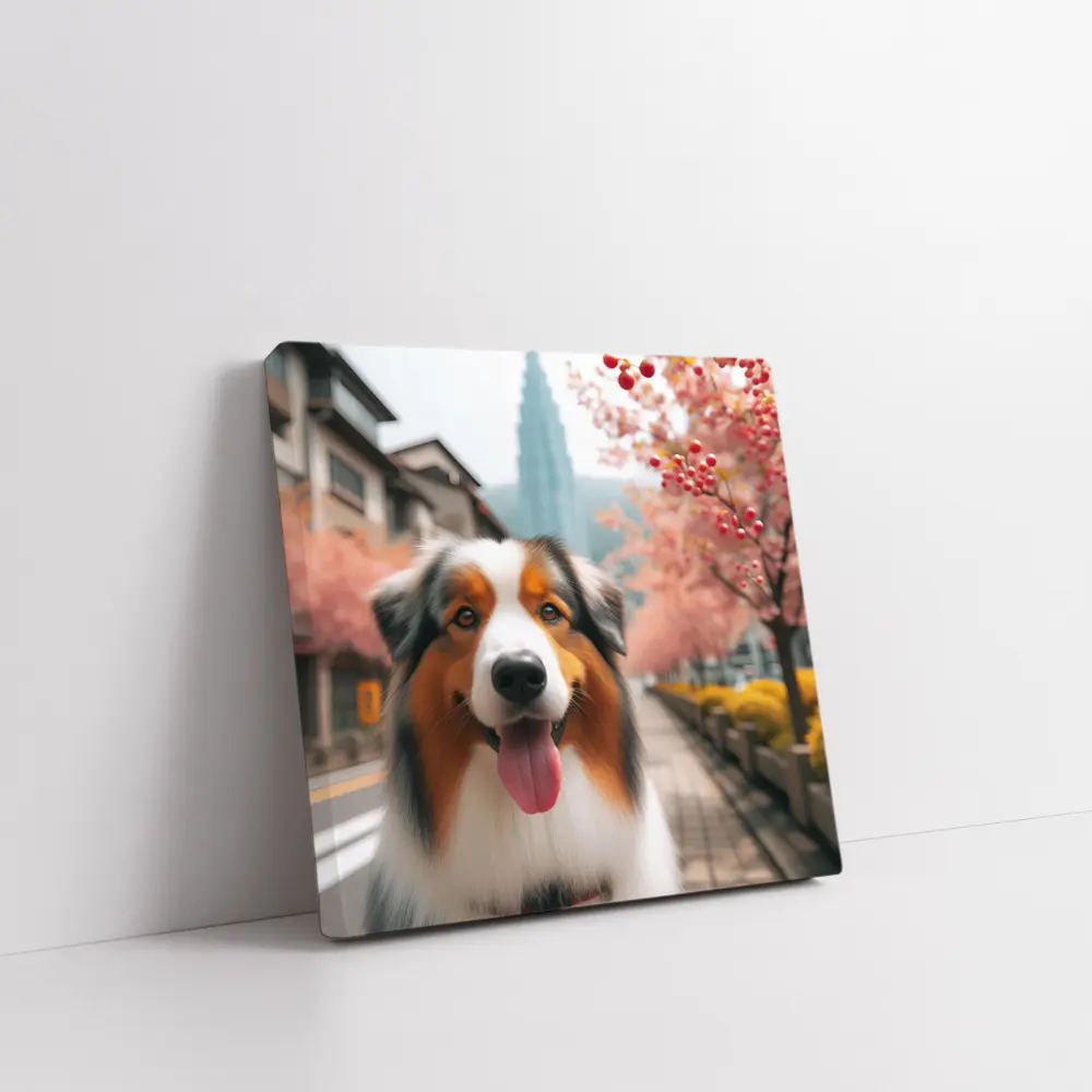 Australian Shepherd Dog Cherry Blossom Street – Wall Art