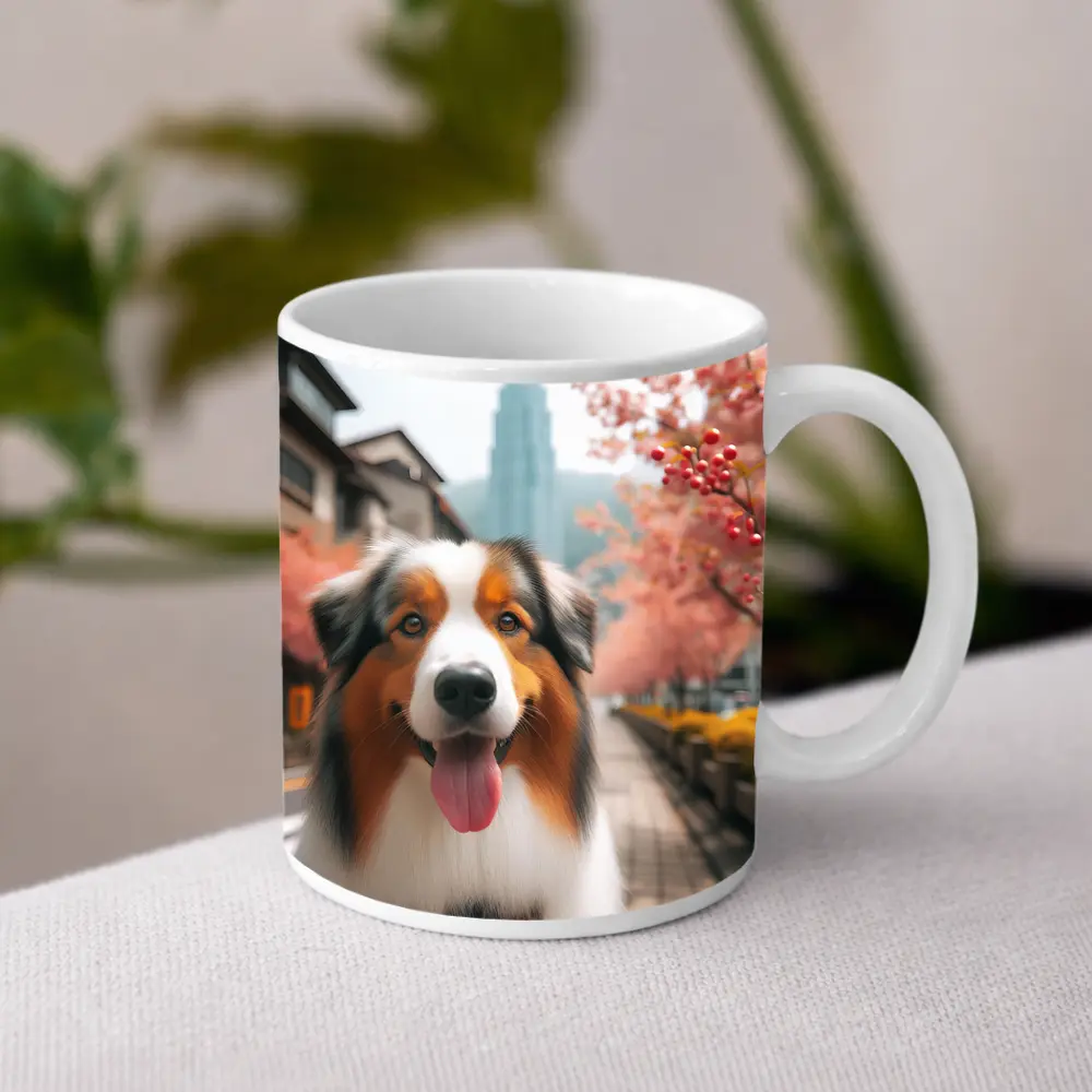 Australian Shepherd Dog Cherry Blossom Street – Mugs