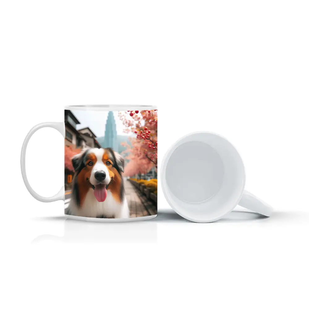 Australian Shepherd Dog Cherry Blossom Street – Mugs