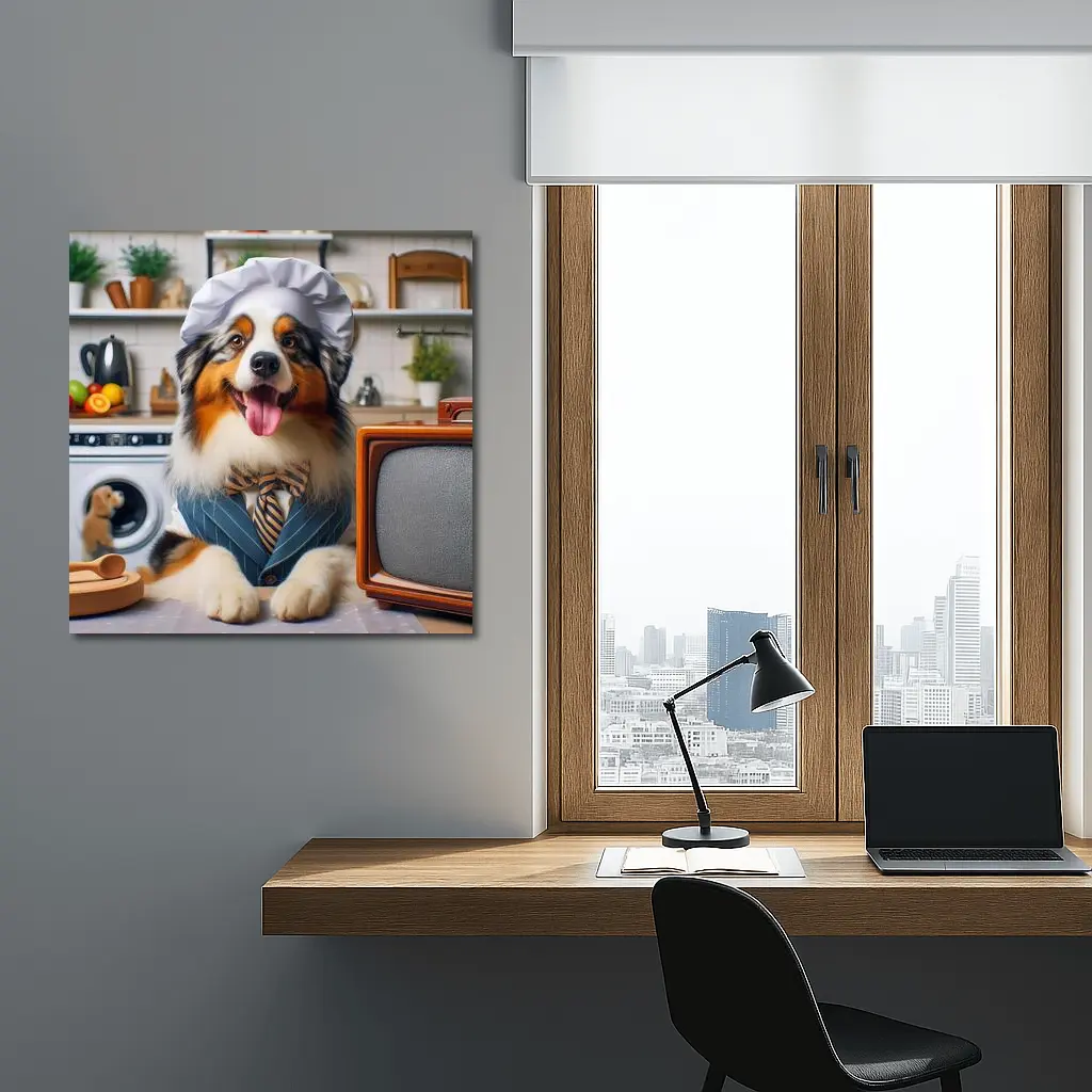 Australian Shepherd Chef Hat Kitchen Scene – Wall Art