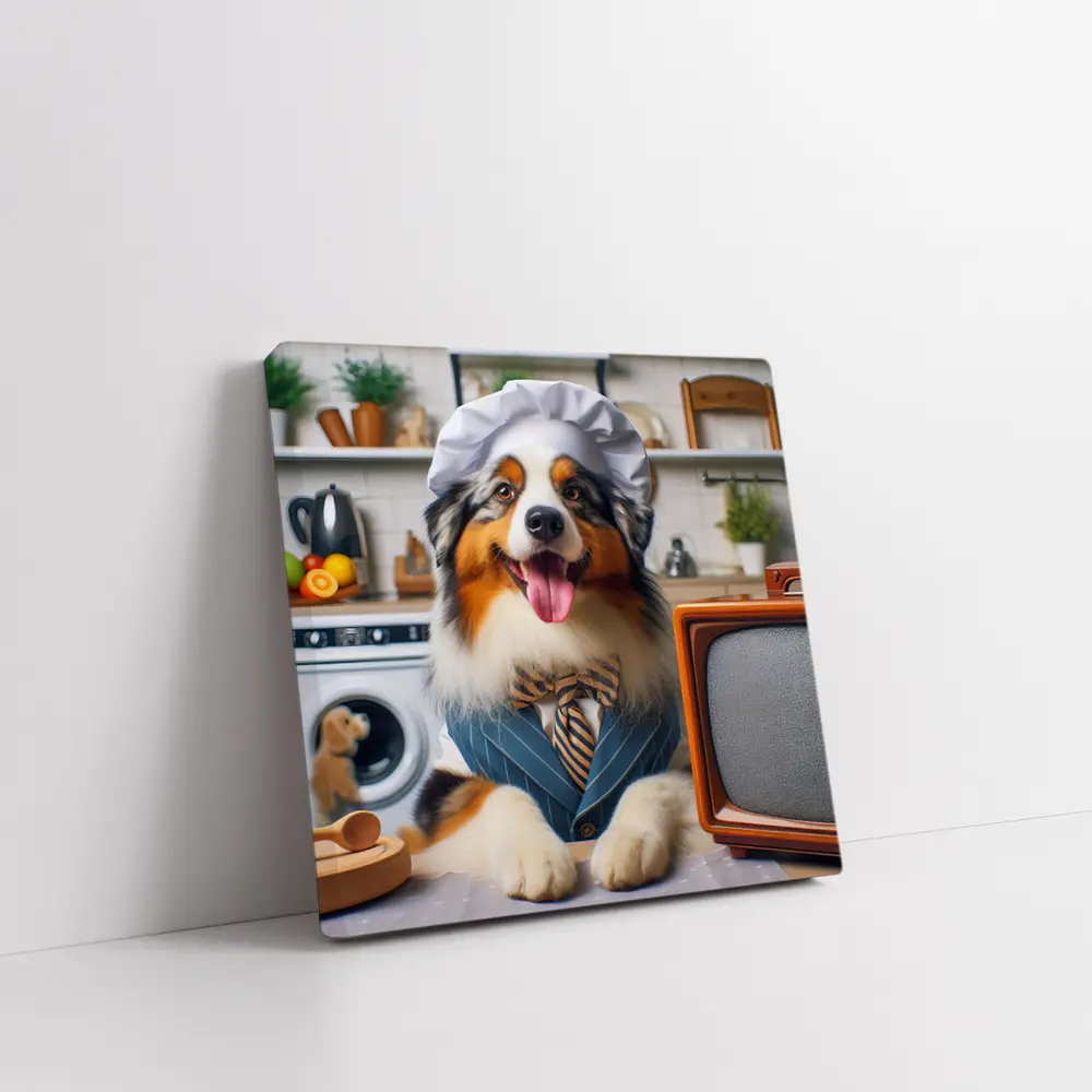 Australian Shepherd Chef Hat Kitchen Scene – Wall Art