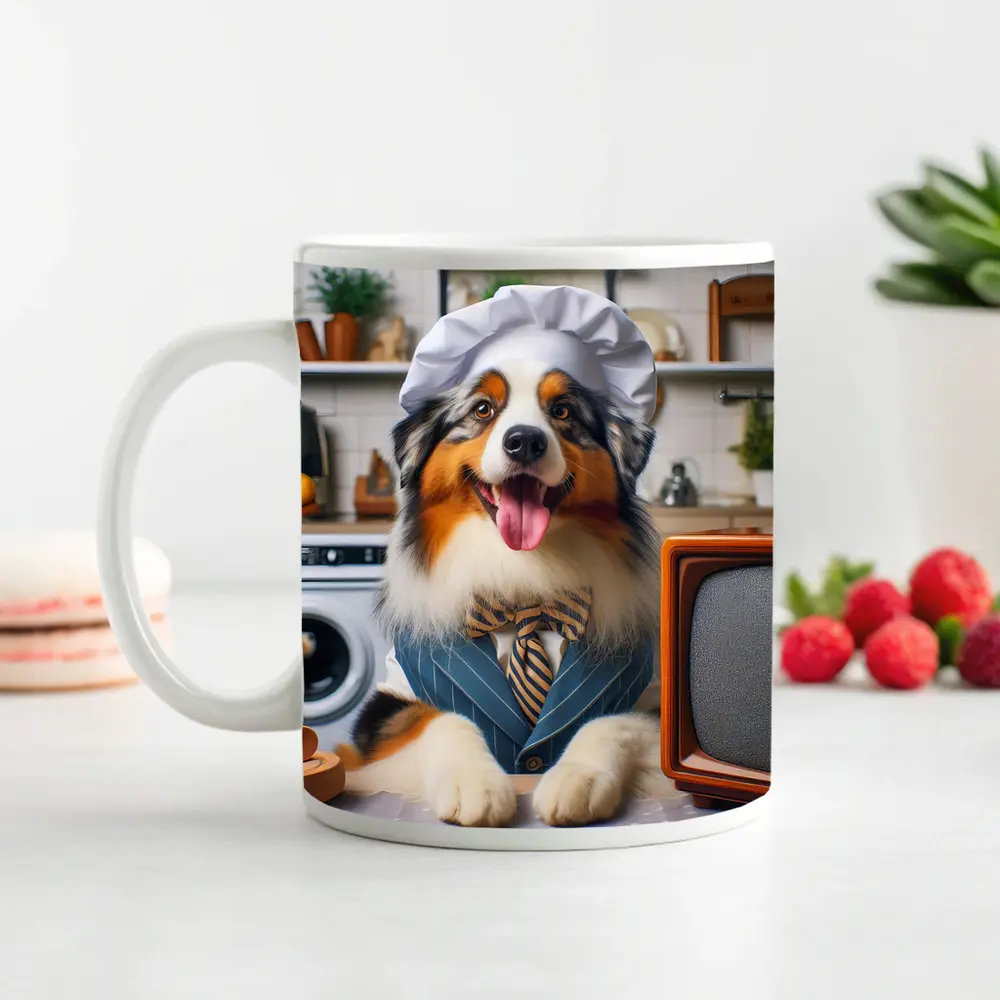 Australian Shepherd Chef Hat Kitchen Scene – Mugs