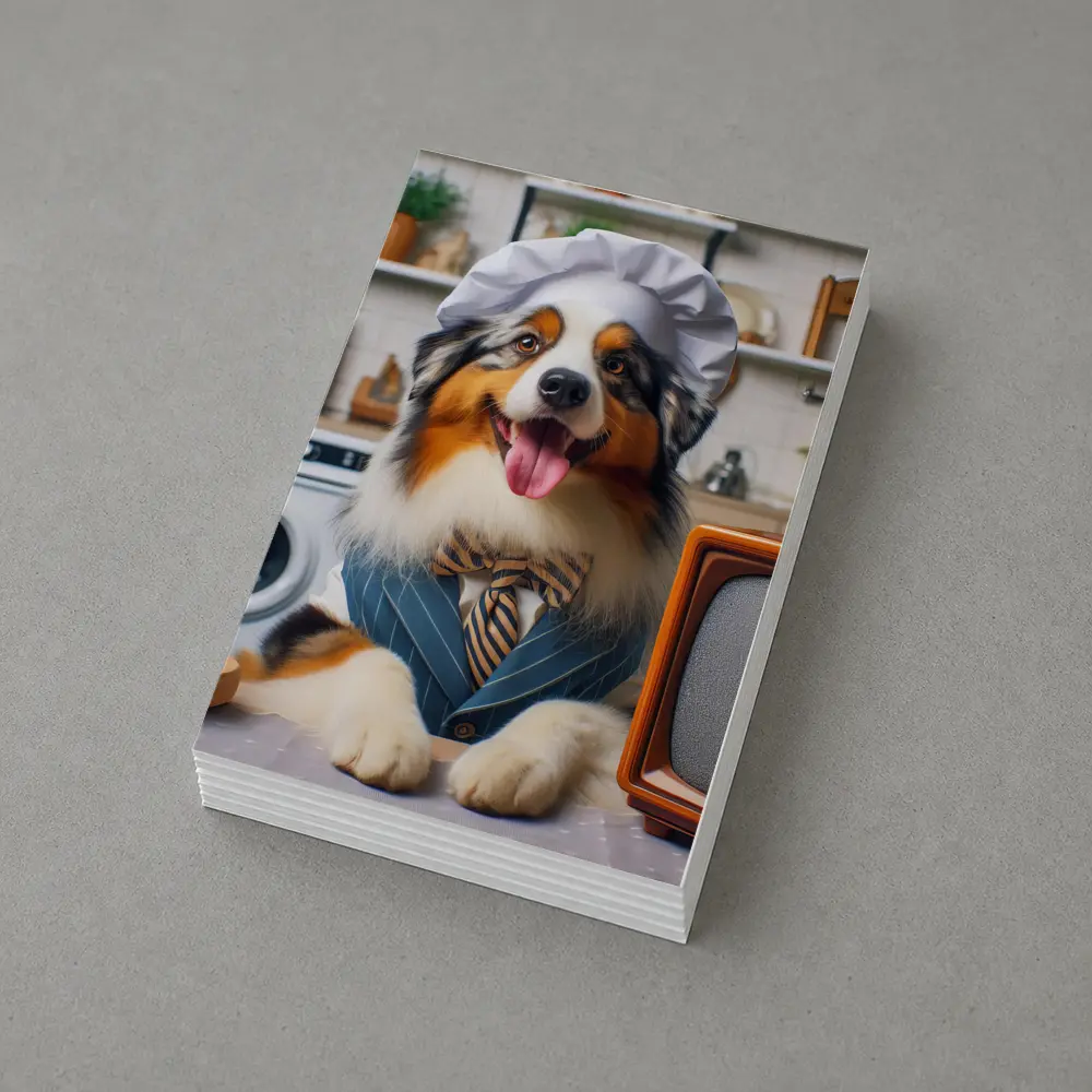 Australian Shepherd Chef Hat Kitchen Scene – Postcards